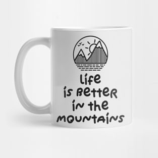 LIFE IS BETTER IN THE MOUNTAINS Minimalist Mountain Sunset Cirle Design With Birds Flying Over Mug